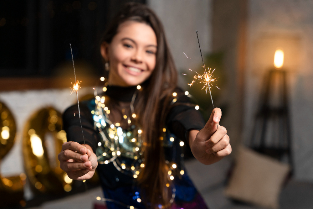 Young girl enjoying with diwali crackers